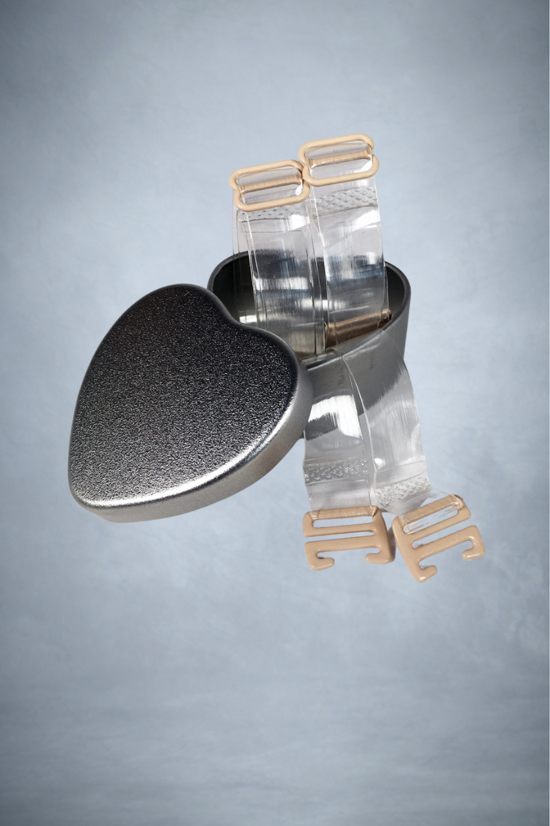 Silicone bra straps with silver heart shaped box  for backless bra bodysuit by ENDER LEGARD