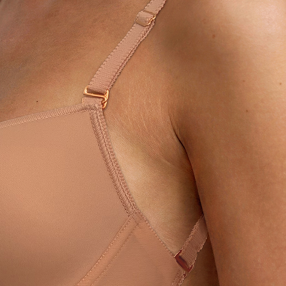 Gold slider adjusts Frankie strap for a perfect fit — solves the fixed-strap problem conventional backless shapewear ignores