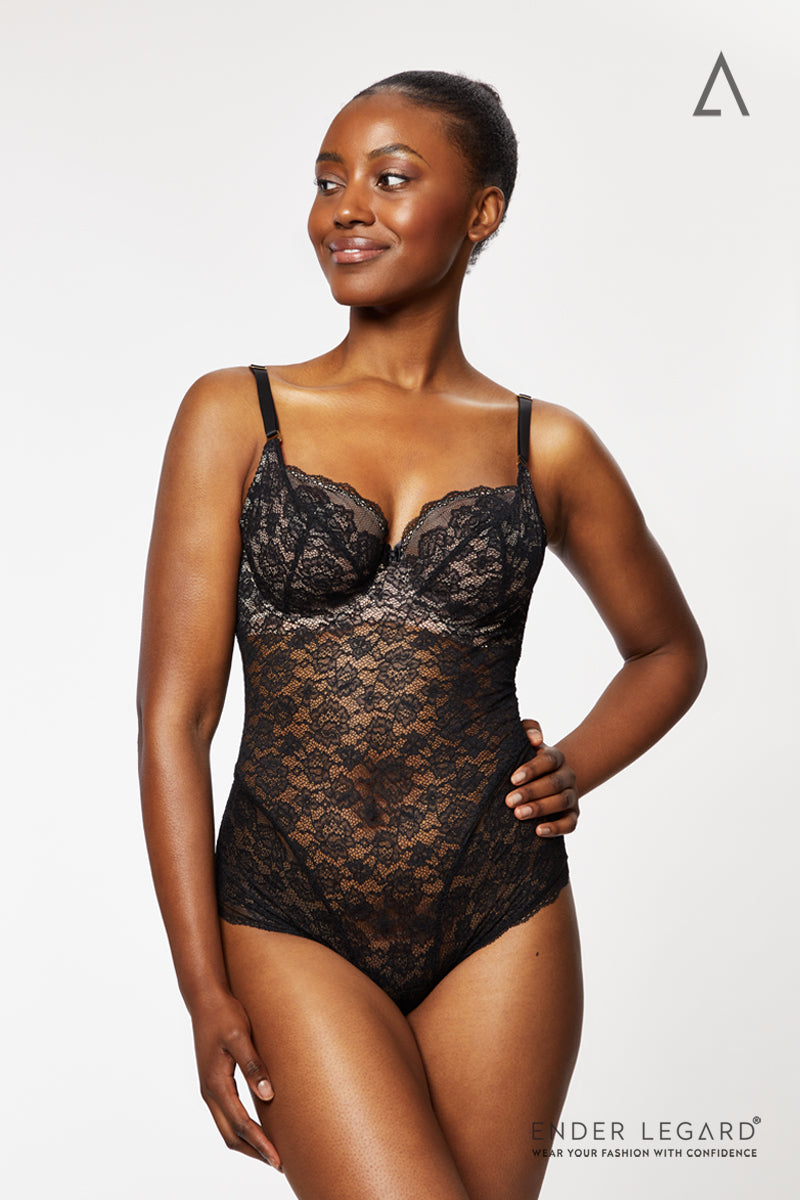 HOLLY Backless Lace Bodysuit with Underwired Soft Cups (Black)